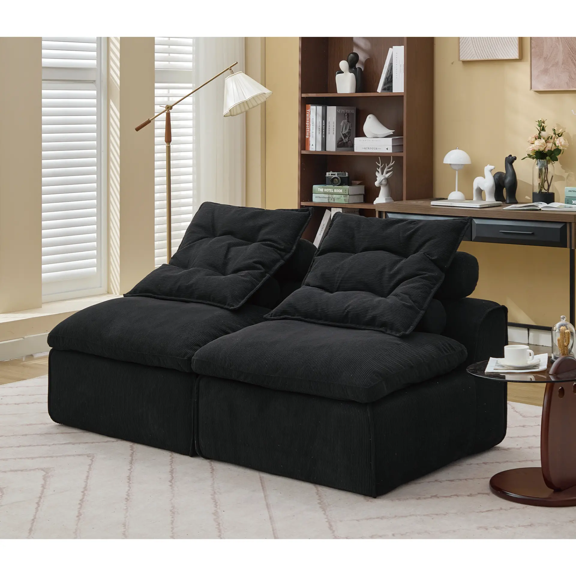Modular Soft Corduroy DIY Sofa with Neck and Lumbar Pillows for Reading Nook - Image 3