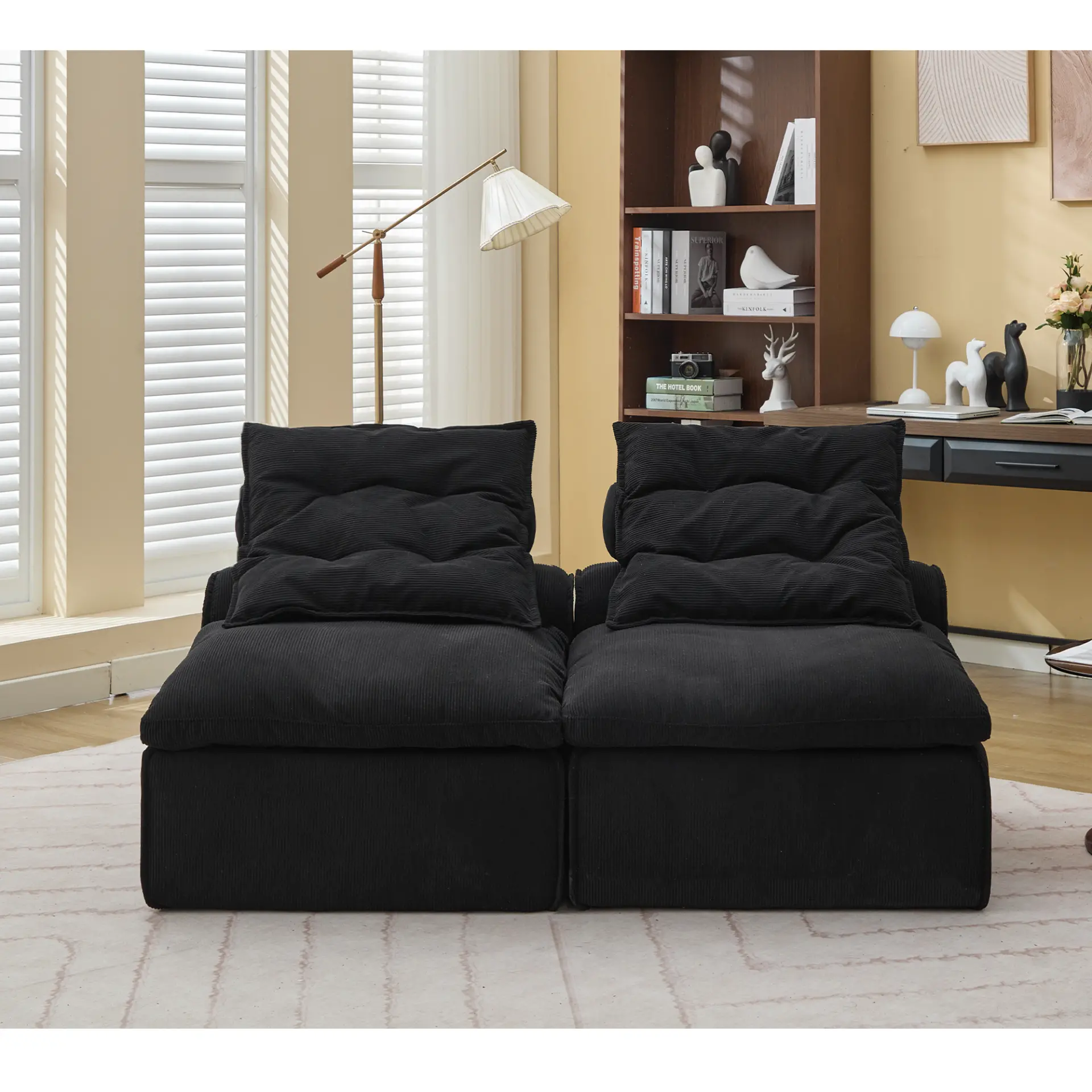 Modular Soft Corduroy DIY Sofa with Neck and Lumbar Pillows for Reading Nook - Image 5