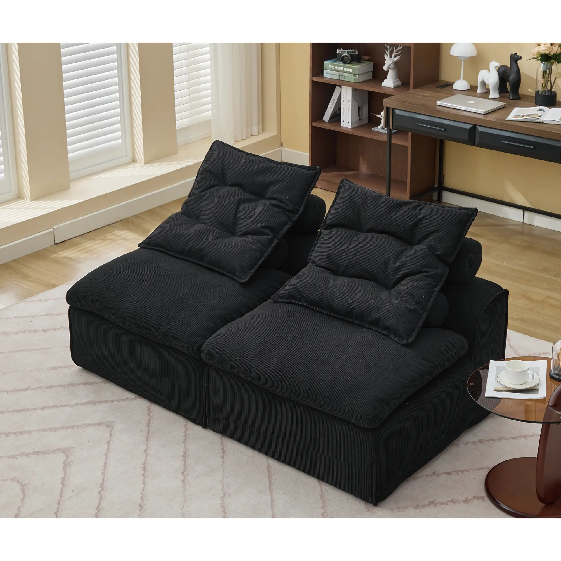 Modular Soft Corduroy DIY Sofa with Neck and Lumbar Pillows for Reading Nook - Image 6