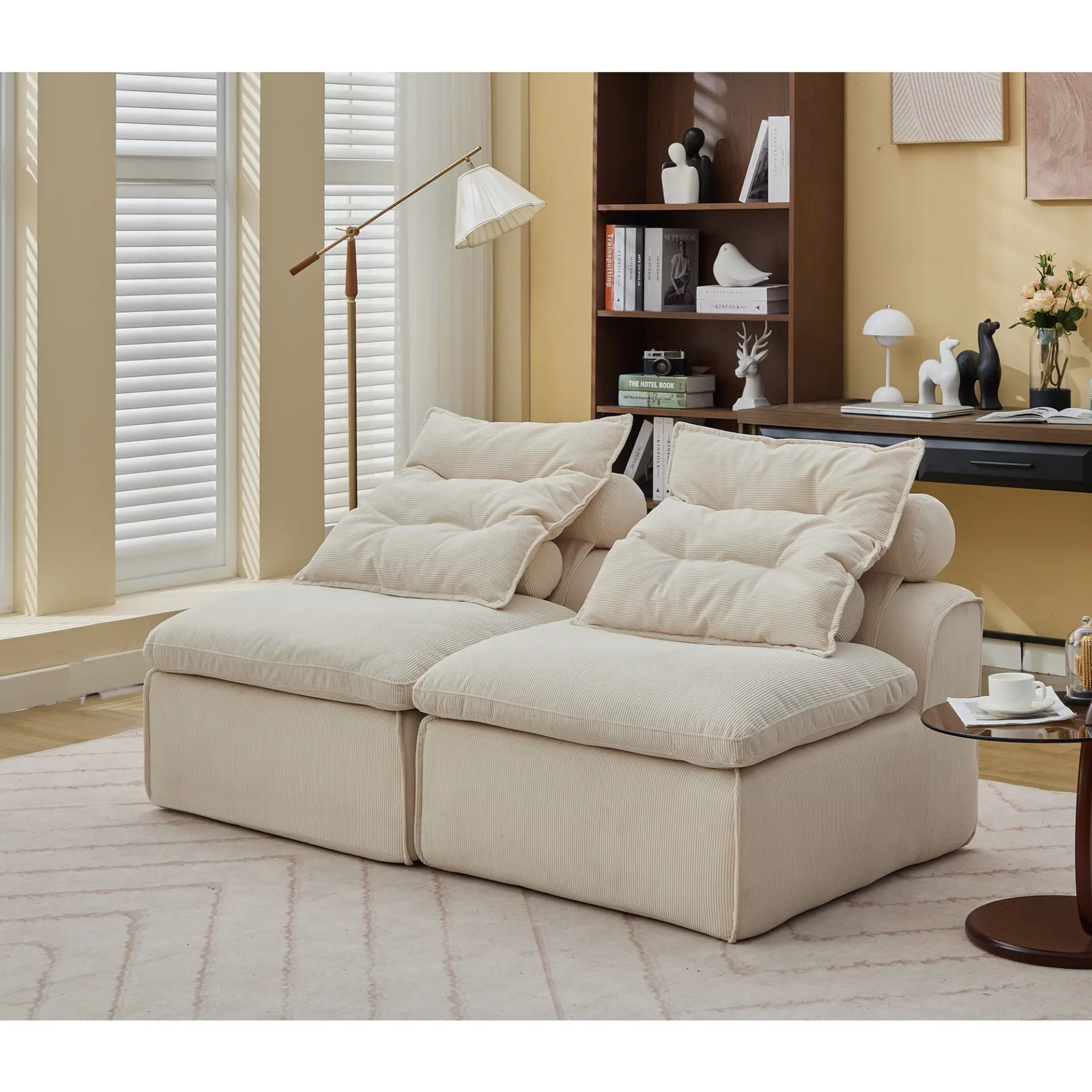 Modular Soft Corduroy DIY Sofa with Neck and Lumbar Pillows for Reading Nook - Image 20