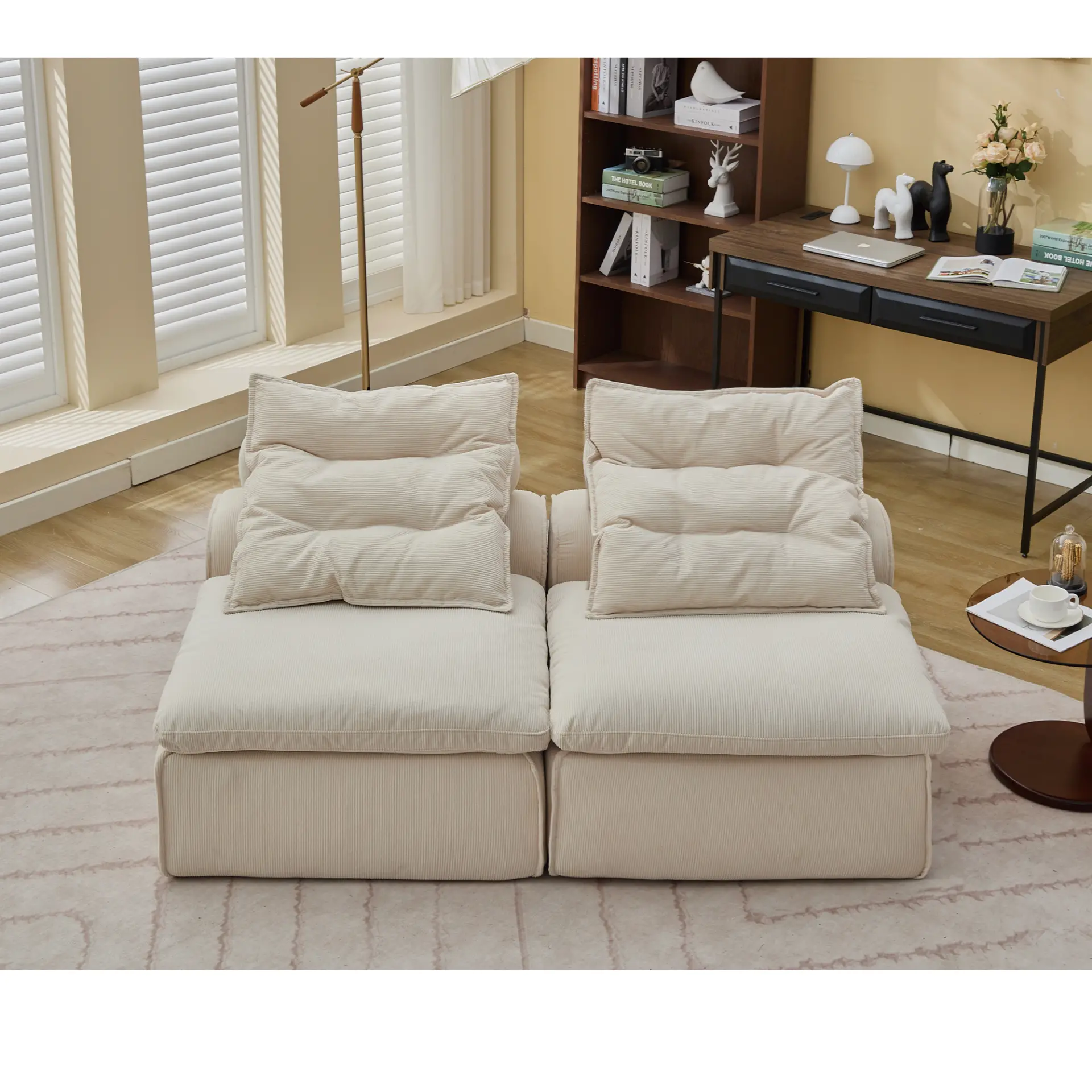 Modular Soft Corduroy DIY Sofa with Neck and Lumbar Pillows for Reading Nook - Image 22