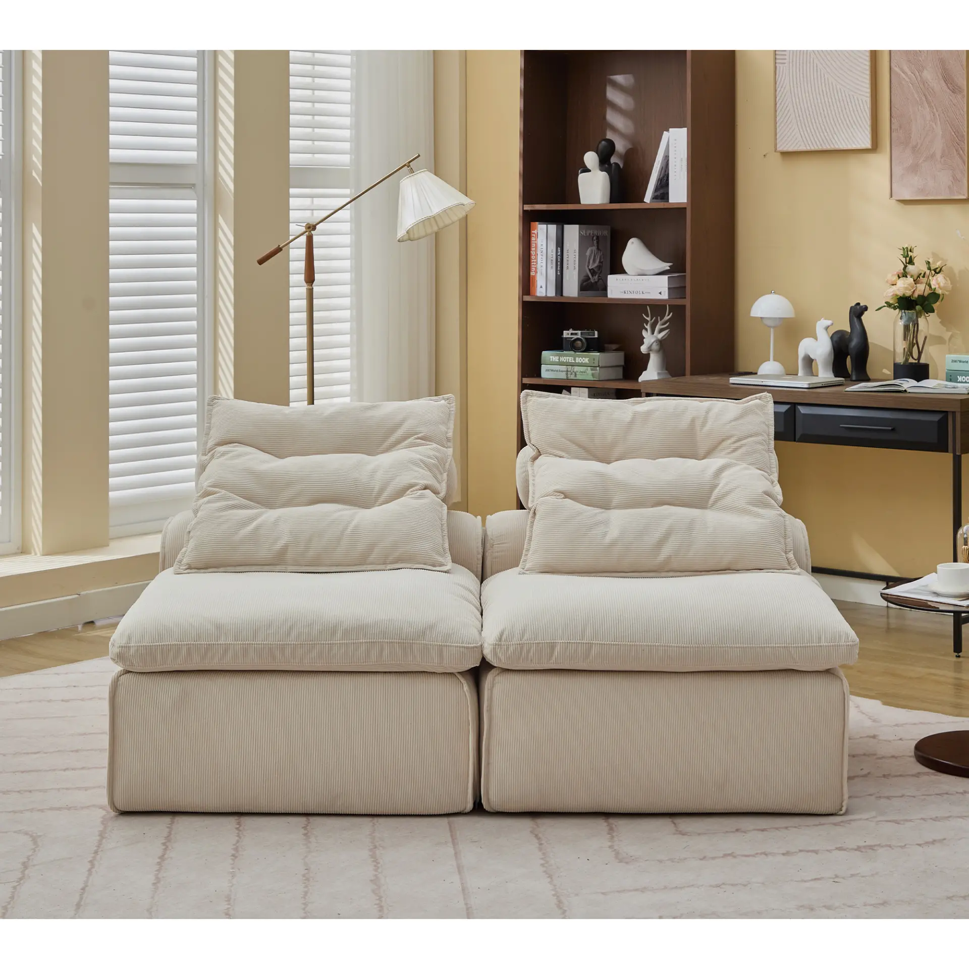 Modular Soft Corduroy DIY Sofa with Neck and Lumbar Pillows for Reading Nook - Image 23
