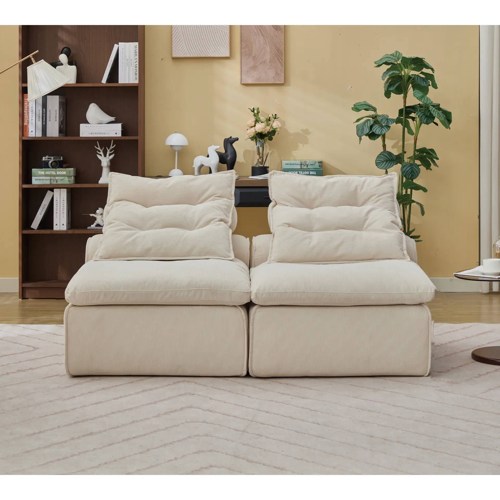 Modular Soft Corduroy DIY Sofa with Neck and Lumbar Pillows for Reading Nook - Image 25