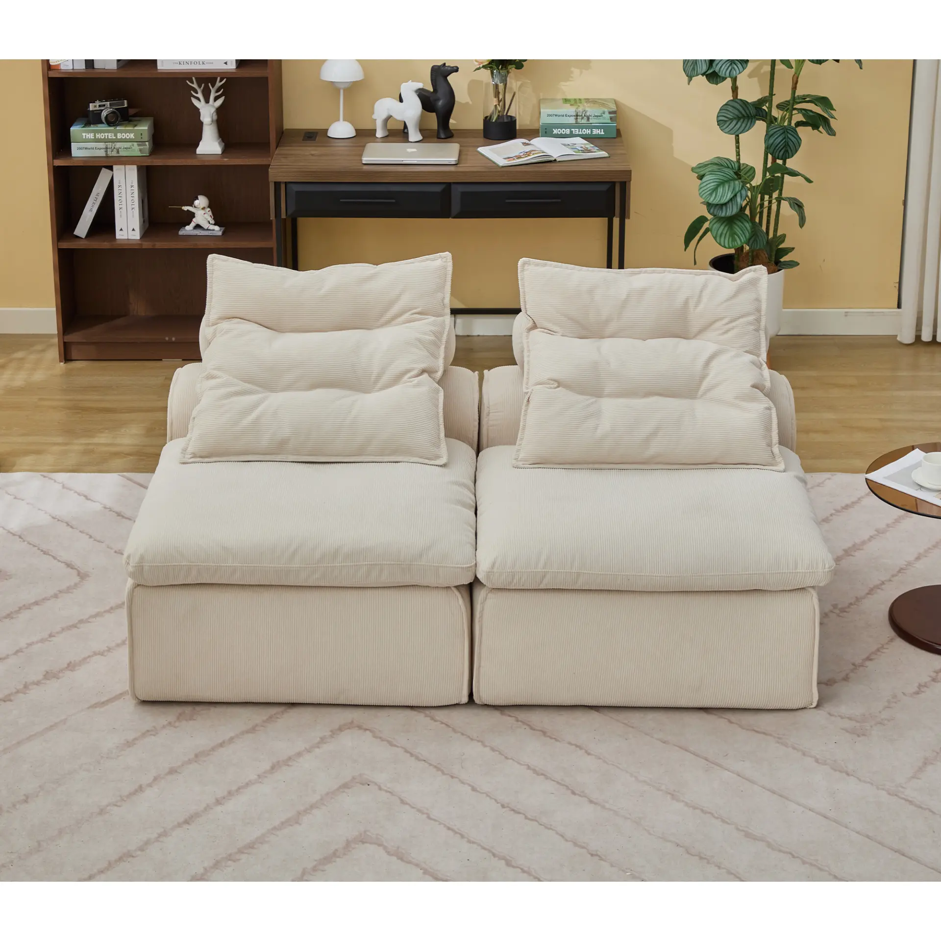 Modular Soft Corduroy DIY Sofa with Neck and Lumbar Pillows for Reading Nook - Image 26