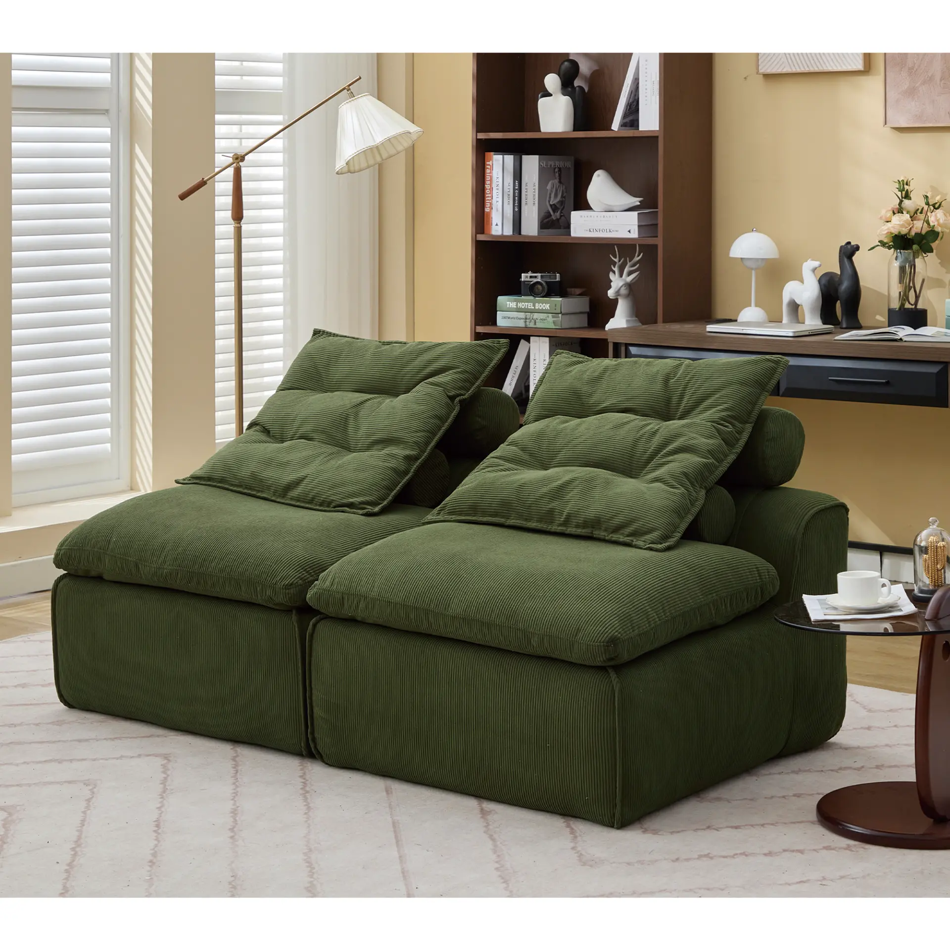 Modular Soft Corduroy DIY Sofa with Neck and Lumbar Pillows for Reading Nook - Image 37