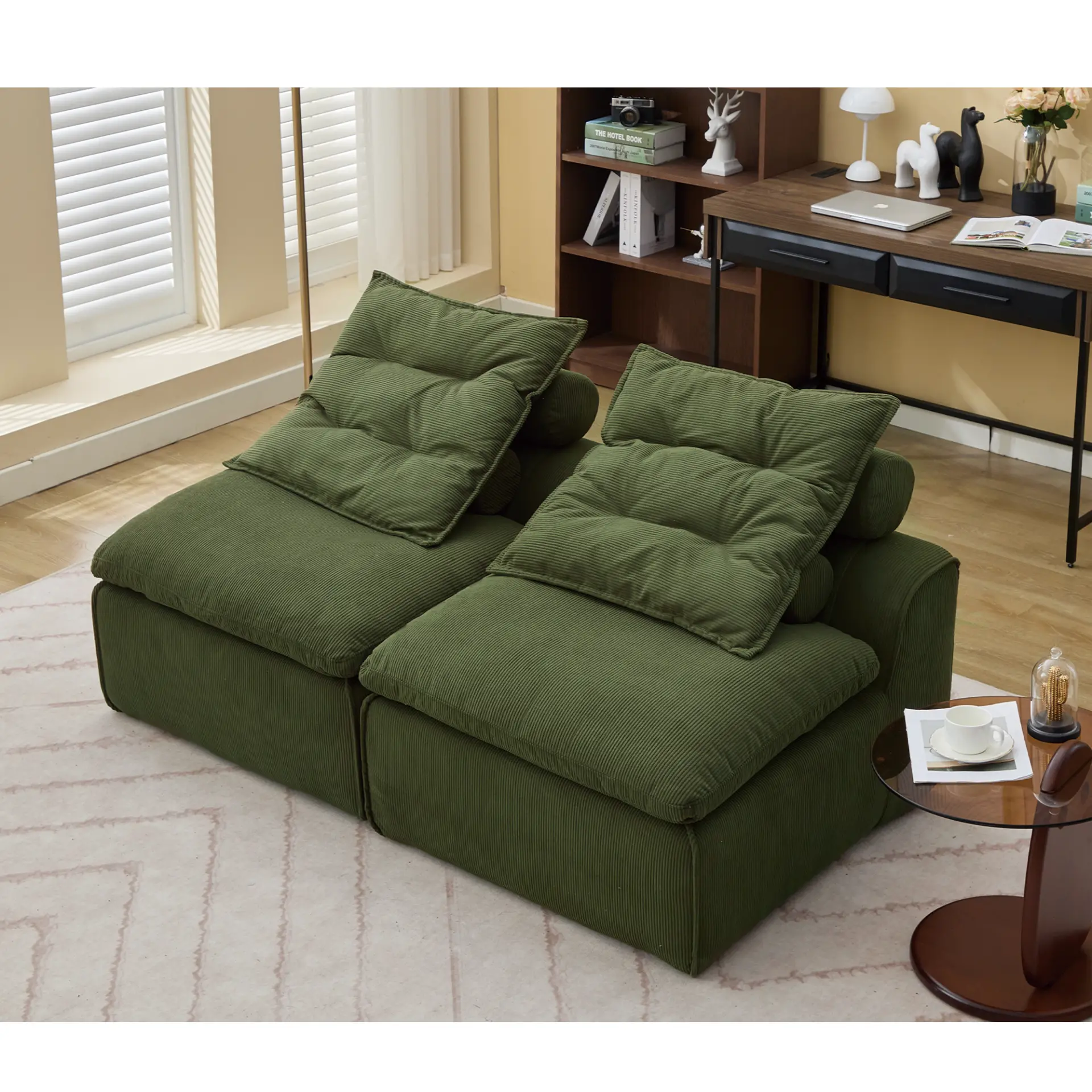 Modular Soft Corduroy DIY Sofa with Neck and Lumbar Pillows for Reading Nook - Image 39