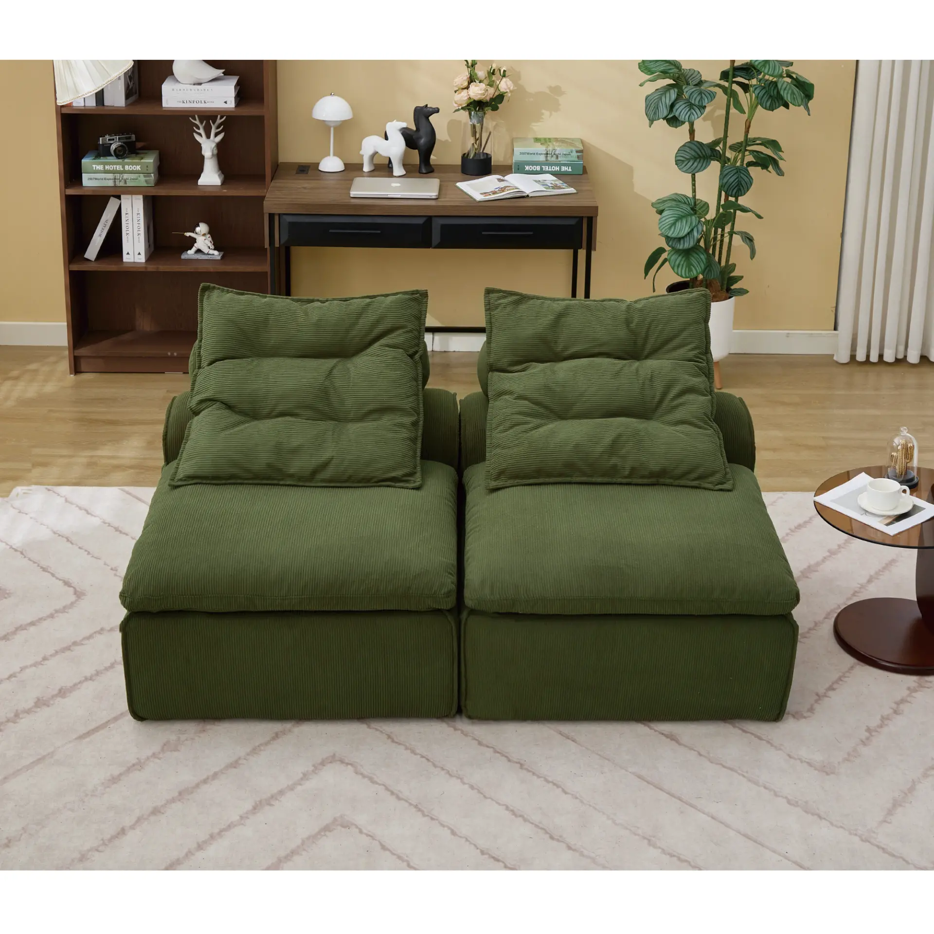 Modular Soft Corduroy DIY Sofa with Neck and Lumbar Pillows for Reading Nook - Image 40