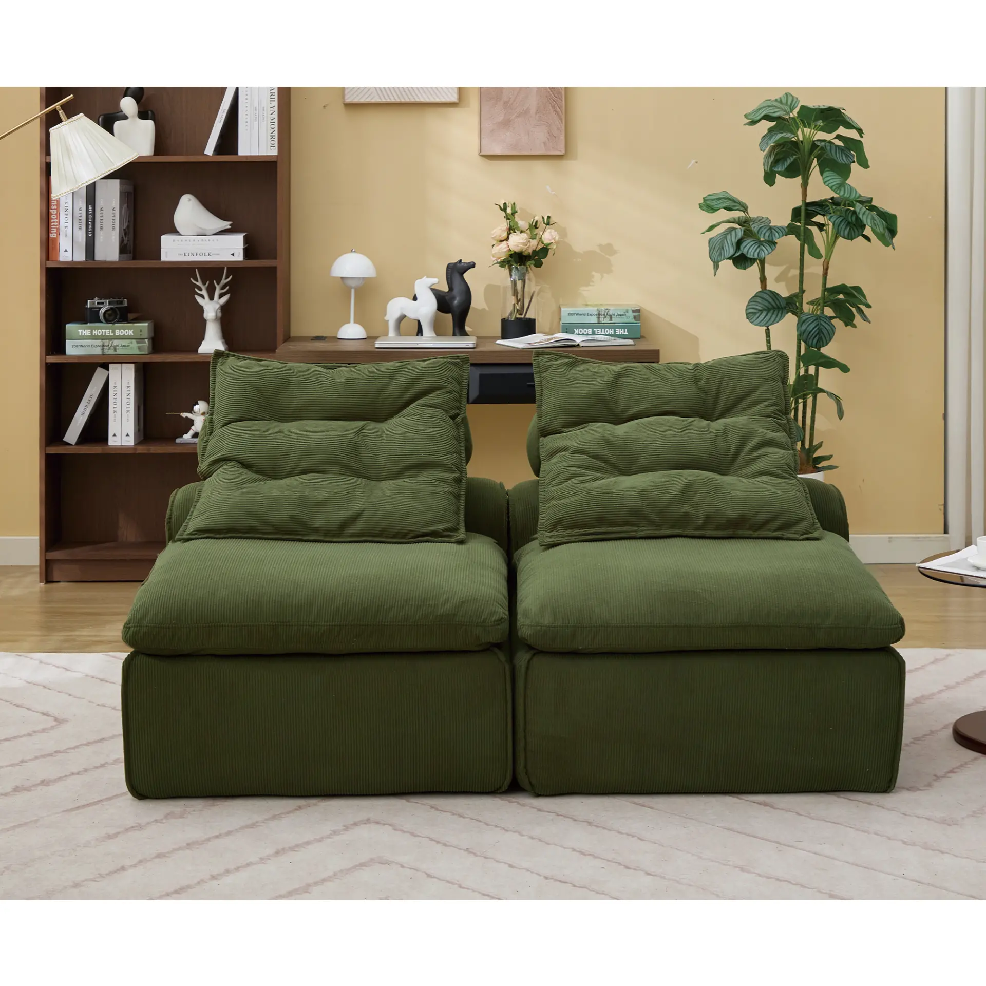 Modular Soft Corduroy DIY Sofa with Neck and Lumbar Pillows for Reading Nook - Image 41