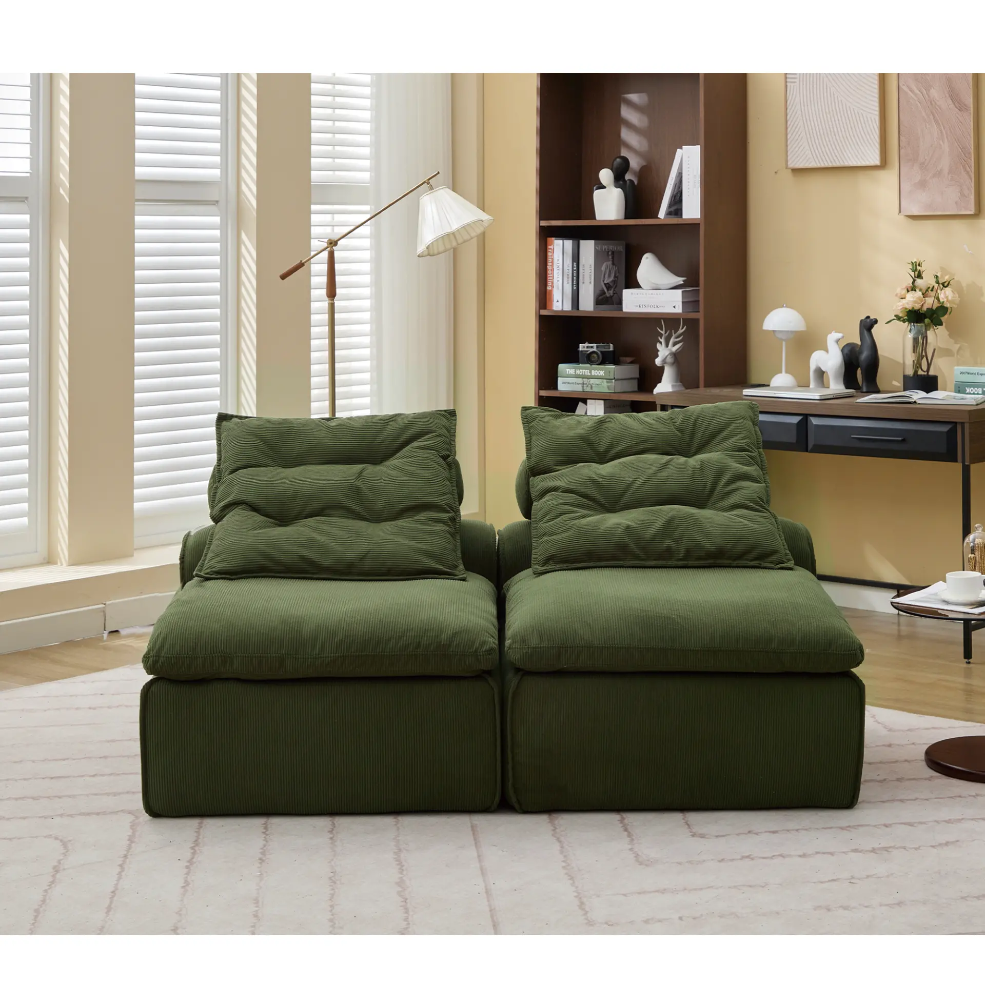 Modular Soft Corduroy DIY Sofa with Neck and Lumbar Pillows for Reading Nook - Image 42