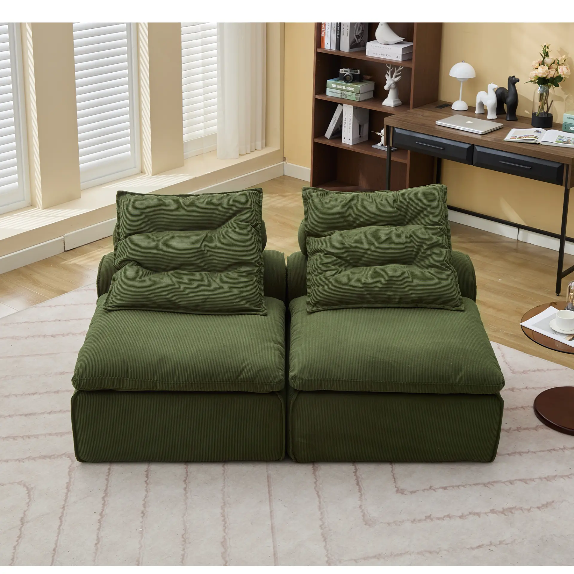 Modular Soft Corduroy DIY Sofa with Neck and Lumbar Pillows for Reading Nook - Image 43