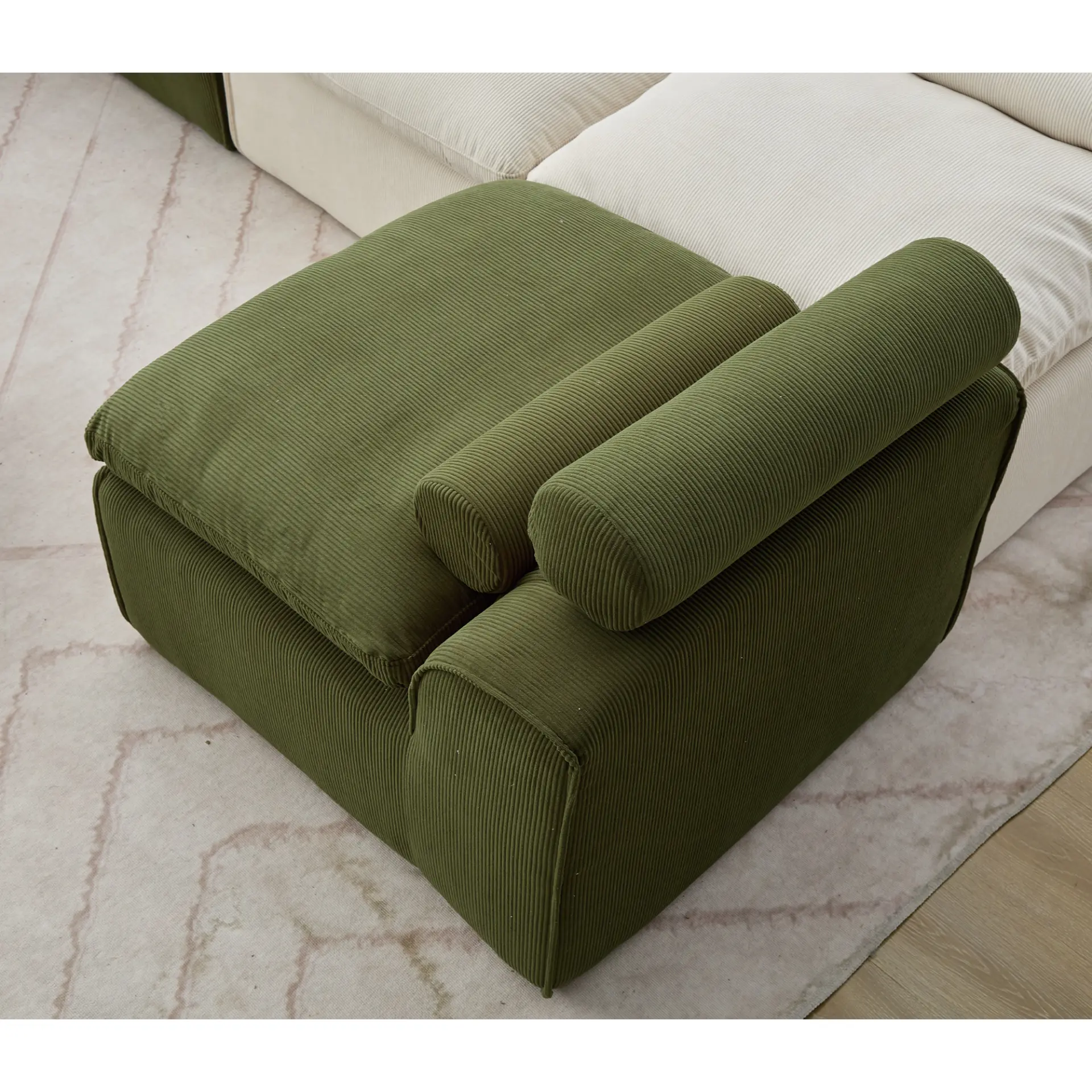 Modular Soft Corduroy DIY Sofa with Neck and Lumbar Pillows for Reading Nook - Image 46