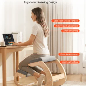 VEVOR Ergonomic Kneeling Chair, Wooden Posture Knee Chair with Thick Foam Cushions and Solid Wood Frame, Adjustable Height,