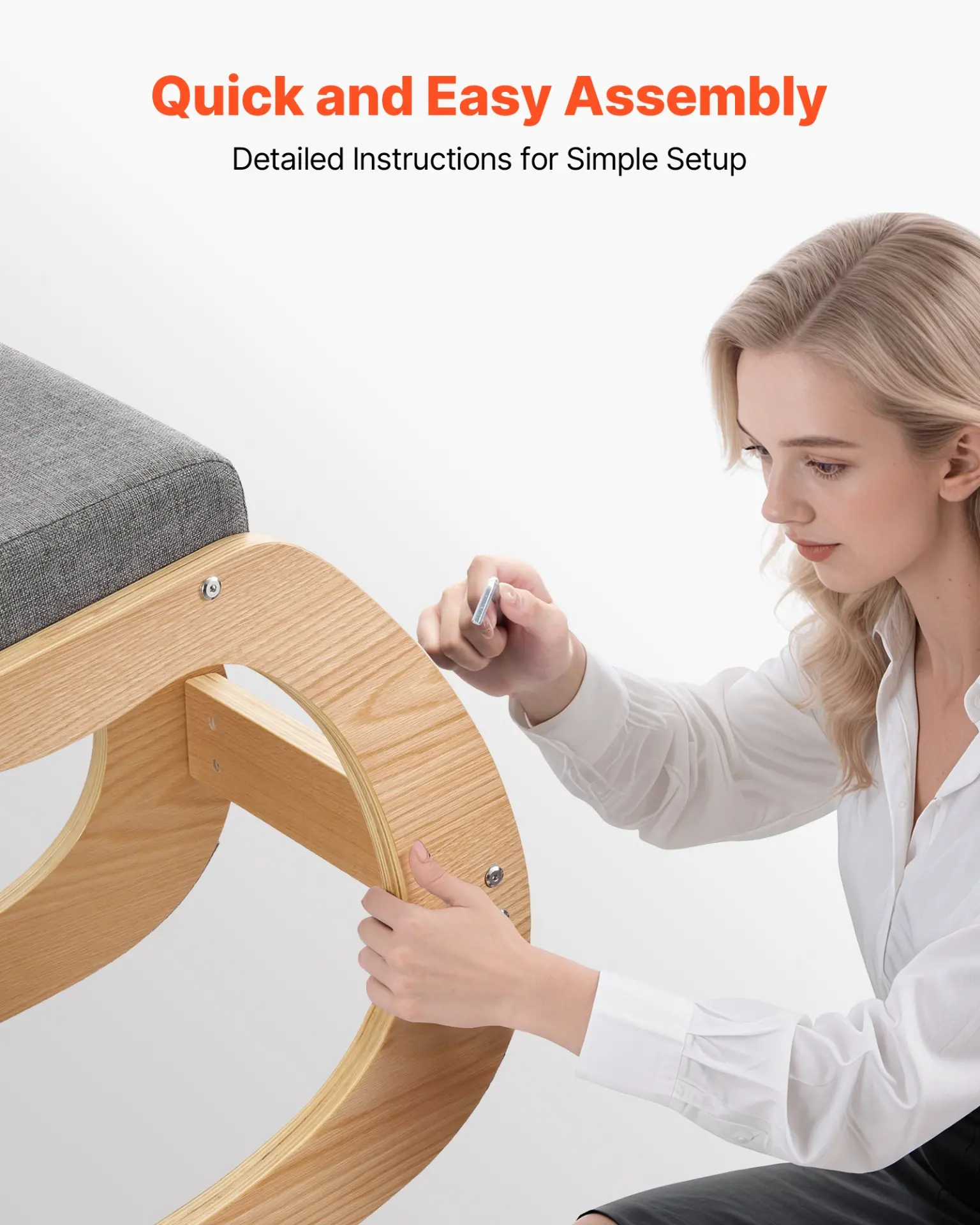 VEVOR Ergonomic Kneeling Chair, Wooden Posture Knee Chair with Thick Foam Cushions and Solid Wood Frame, Adjustable Height, - Image 5
