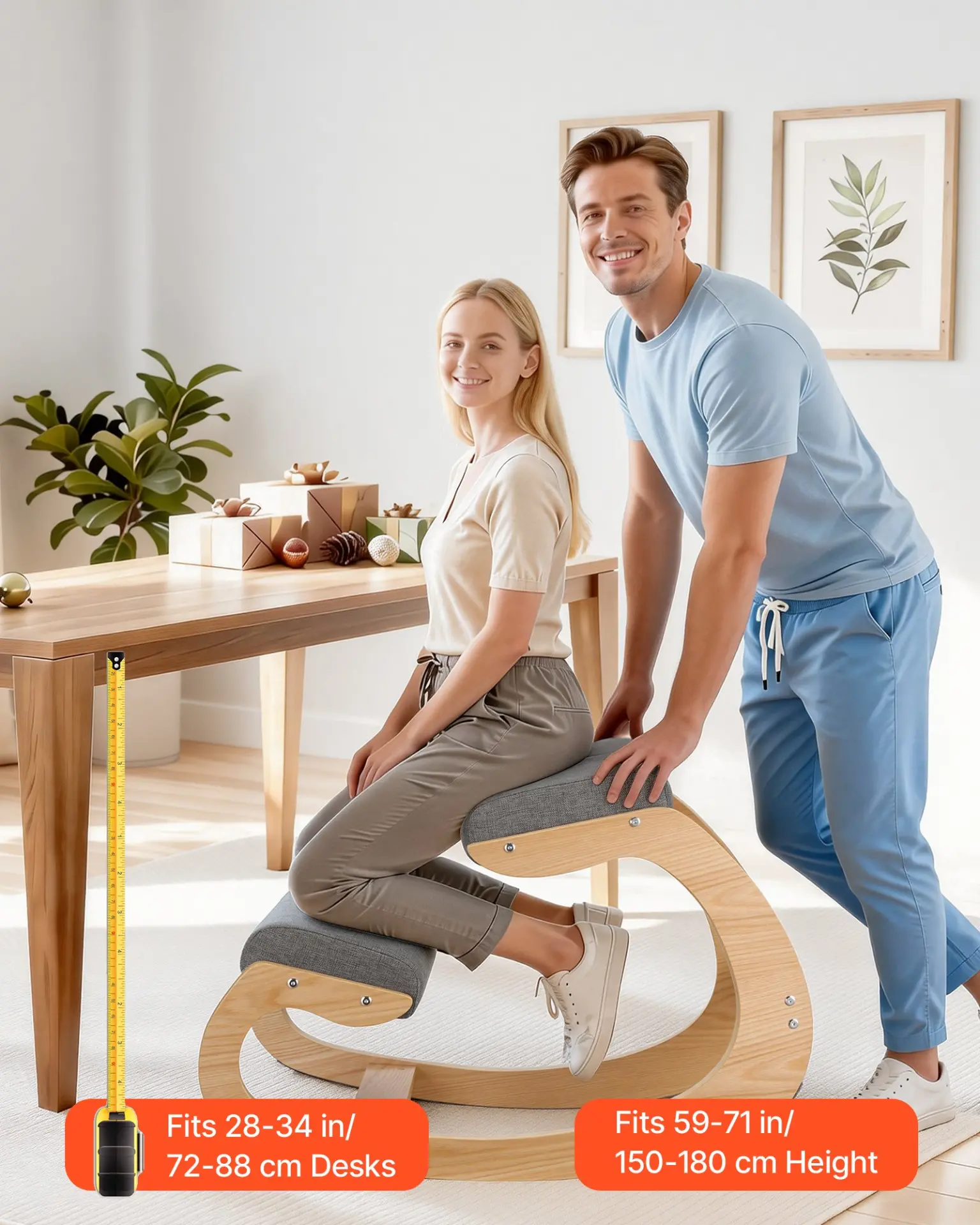 VEVOR Ergonomic Kneeling Chair, Wooden Posture Knee Chair with Thick Foam Cushions and Solid Wood Frame, Adjustable Height, - Image 11