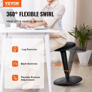 VEVOR Adjustable Wobble Chair (21.7–28.3”) Active Ergonomic Stool – 8° Tilt Motion for Focus, Posture & Movement (Ages 12–18, Black)