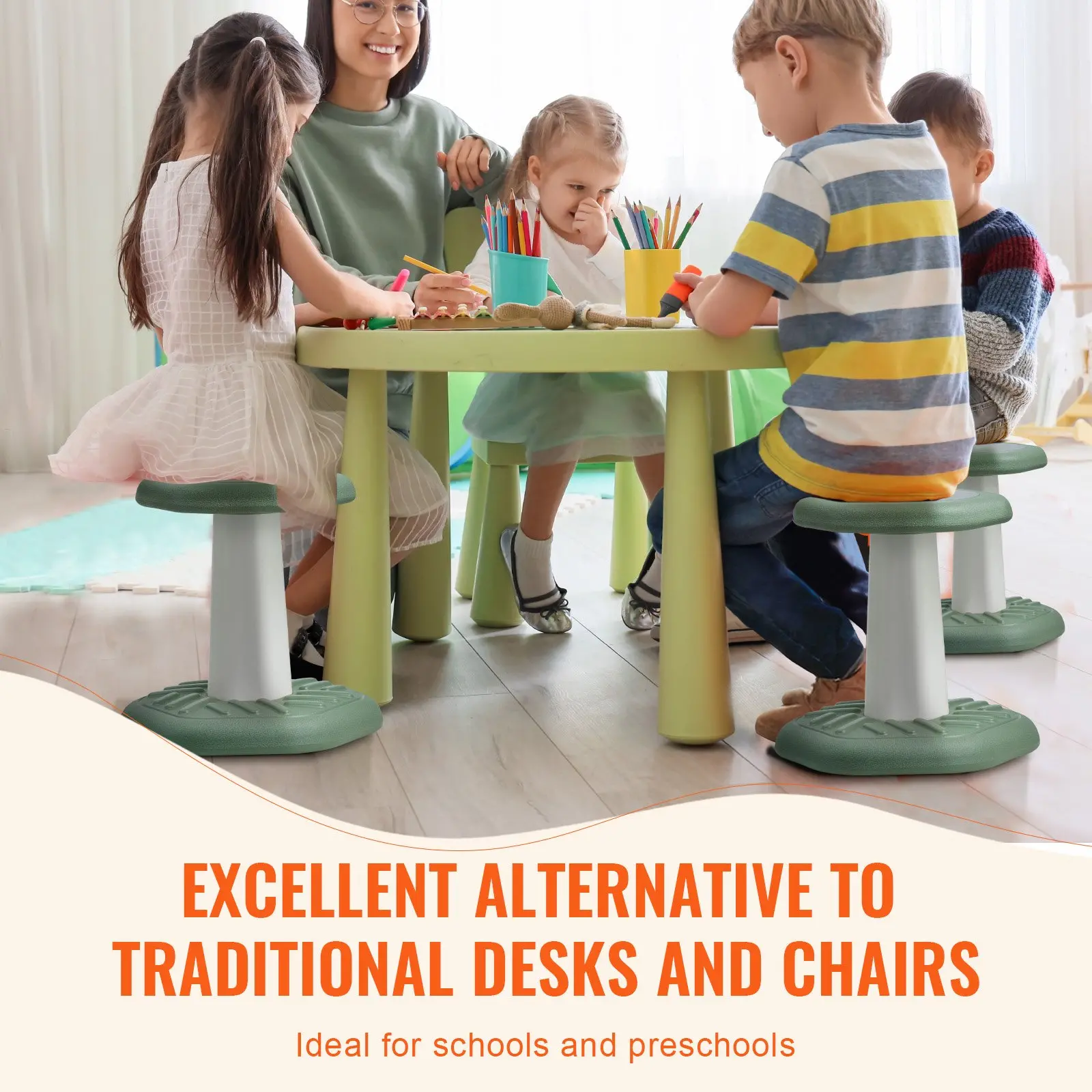 VEVOR Kids Wobble Chair Active Sensory Stool – Ergonomic Movement Chair for Focus, Posture & Calm (Ages 3–7, Green) - Image 4